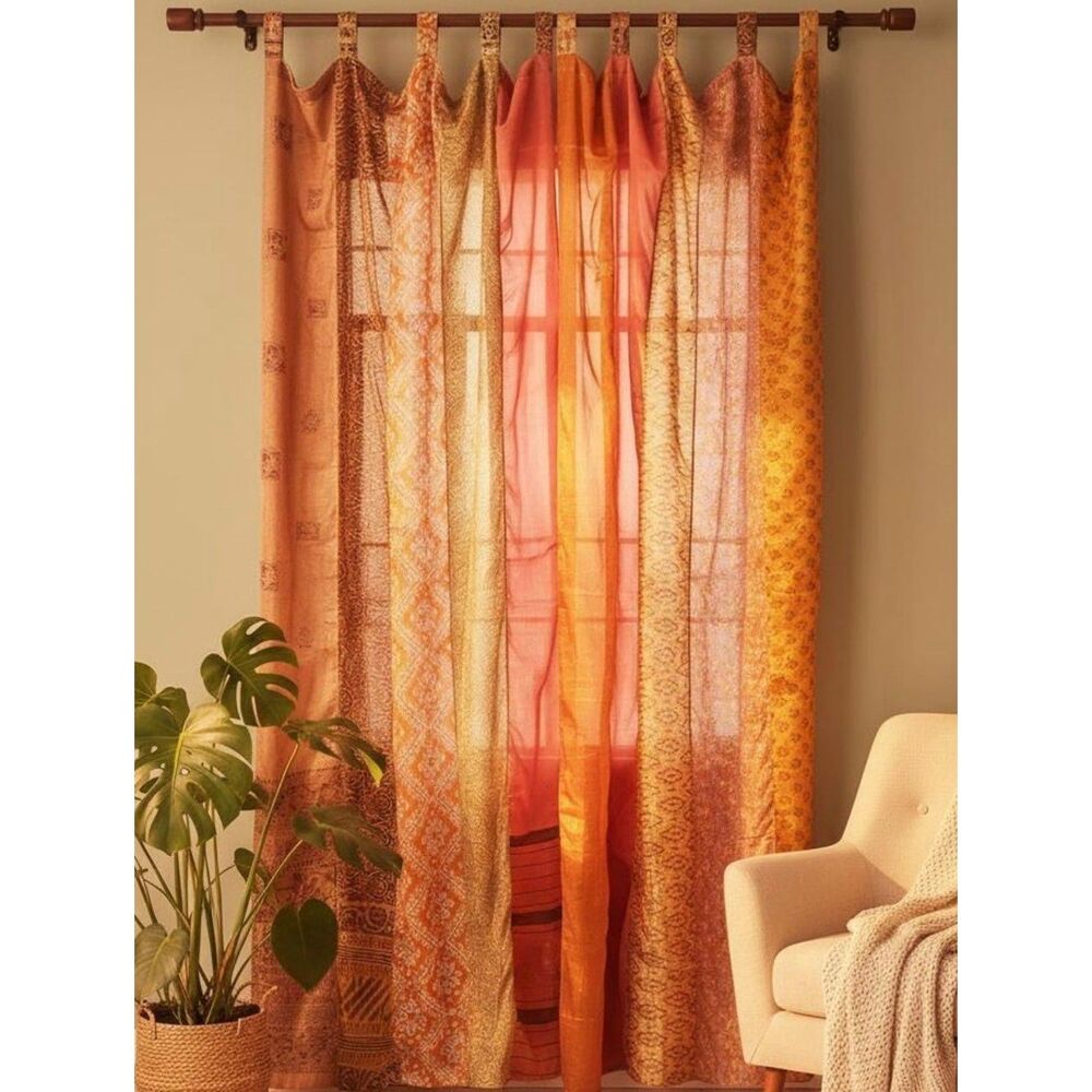 Pair of Upcycled Silk Sari Sheer Curtains